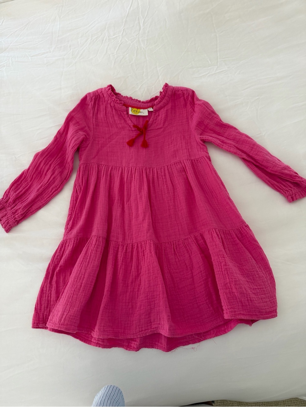 Girls' Fuchsia Tiered Long-Sleeve Dress